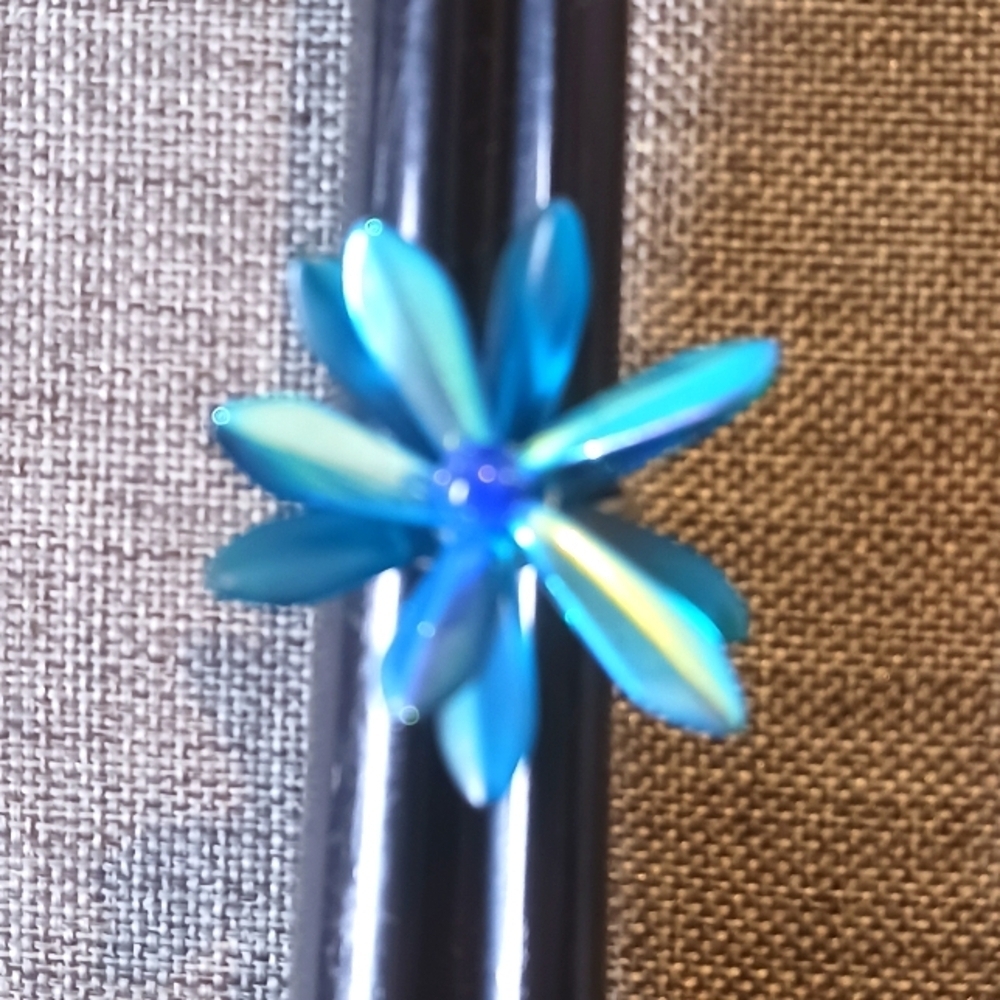 Blue Fairycore Flower Ring Czech Glass Handmade - New Item (Sz 7)